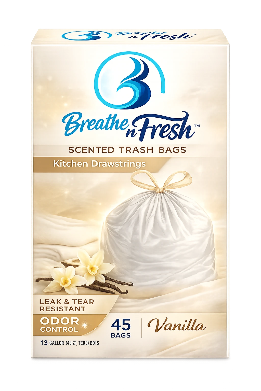 Breathe N Fresh Vanilla scented trash bags retail box