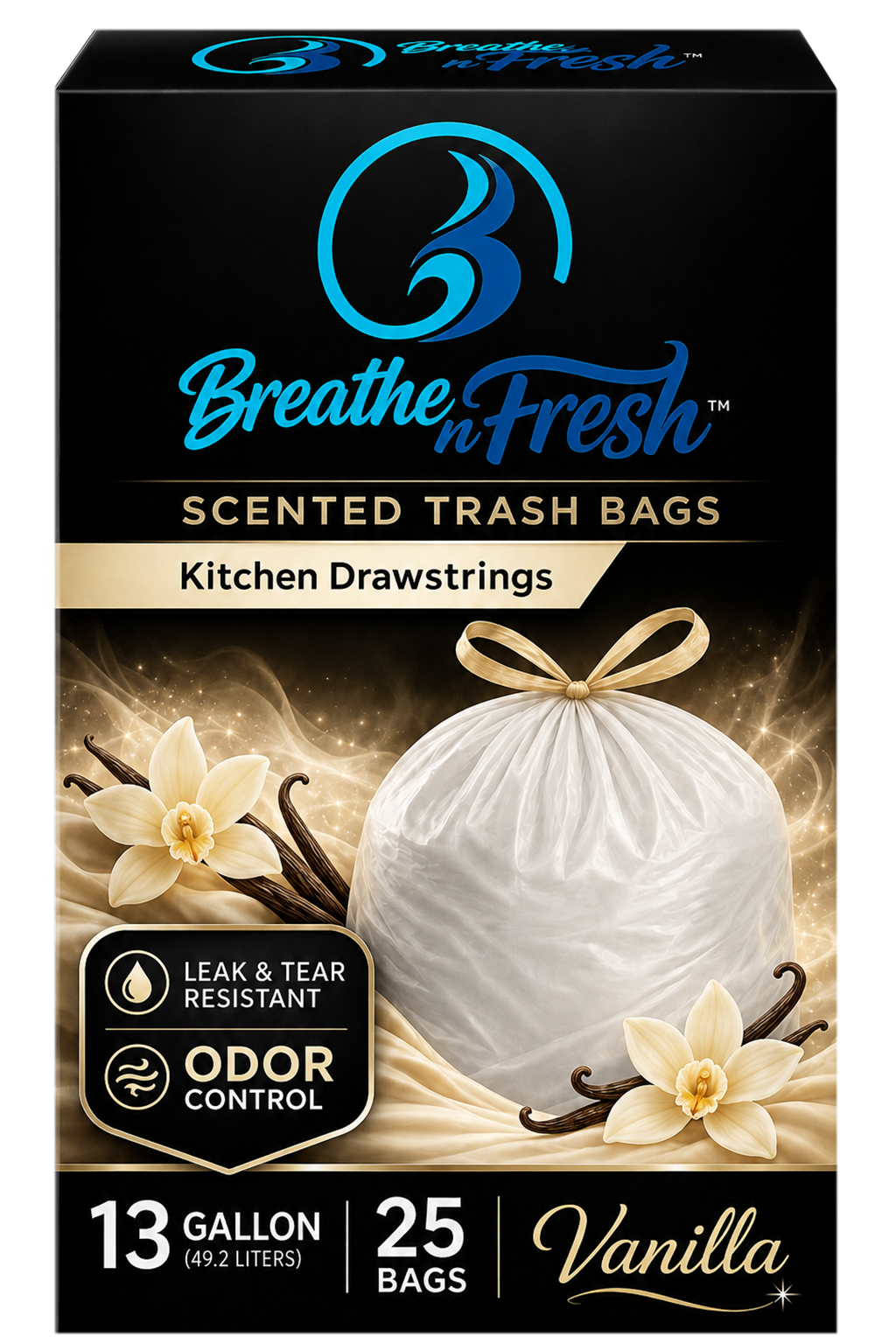 Vanilla scented trash bag retail box